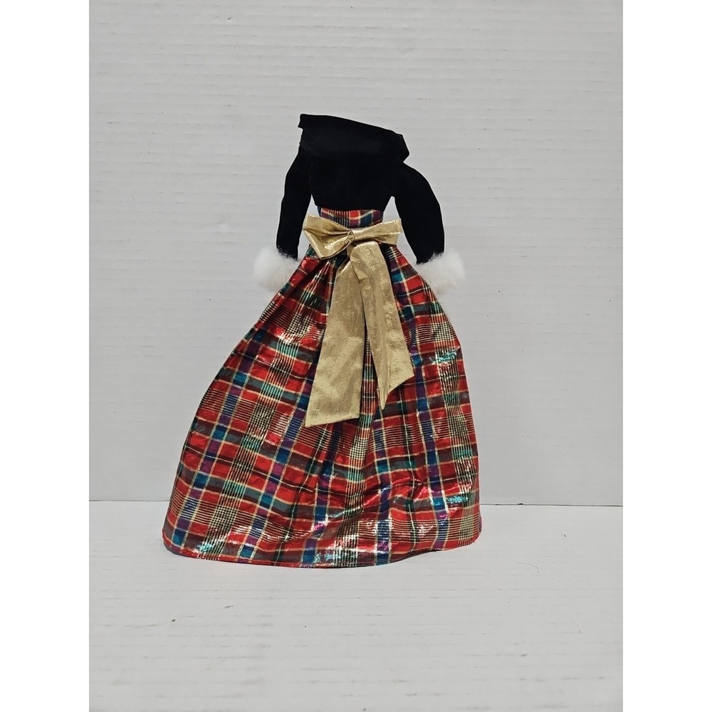 VTG Barbie Holiday Christmas Evening Gown Dress 1996 Black Gold Red Plaid